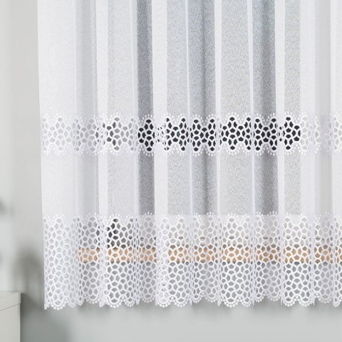 Firanka z aplikacją na markizecie ze wzorem pasowym, wysokość 175cm, kolor 001 biały 008897/433/001/175000/1