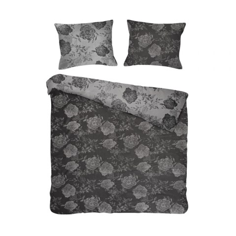 Pościel bawełniana FLORY DARK GREY 160x200 COTTONLOVE JACQUARD