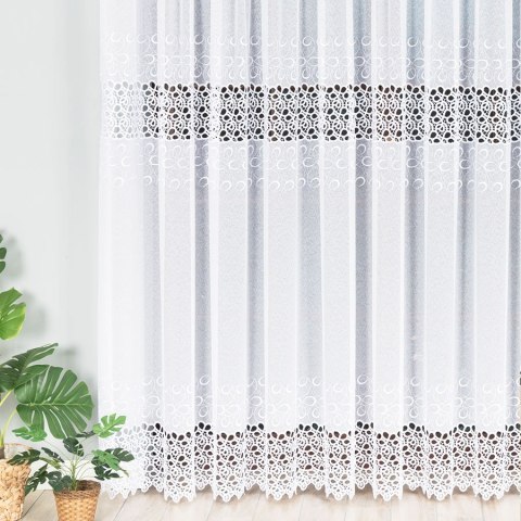 Firanka z aplikacją na markizecie ze wzorem pasowym, wysokość 250cm, kolor 003 biały 007849/433/003/250000/1