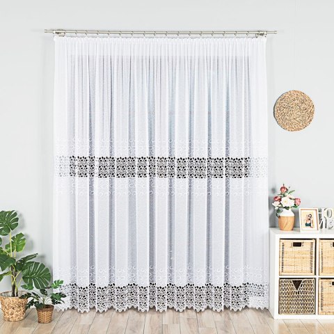 Firanka z aplikacją na markizecie ze wzorem pasowym, wysokość 250cm, kolor 003 biały 007849/433/003/250000/1