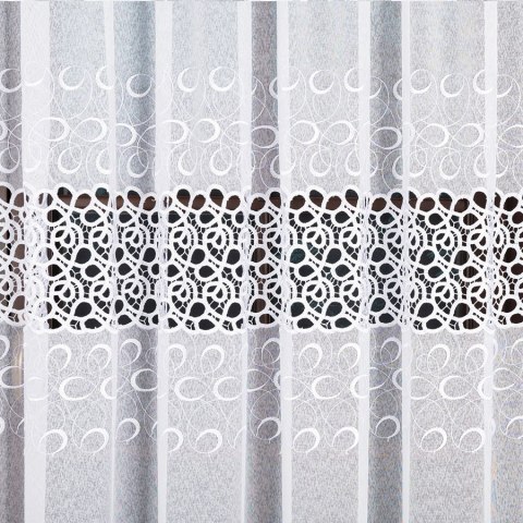 Firanka z aplikacją na markizecie ze wzorem pasowym, wysokość 250cm, kolor 003 biały 007849/433/003/250000/1