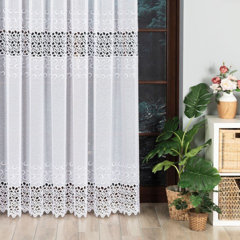 Firanka z aplikacją na markizecie ze wzorem pasowym, wysokość 250cm, kolor 003 biały 007849/433/003/250000/1