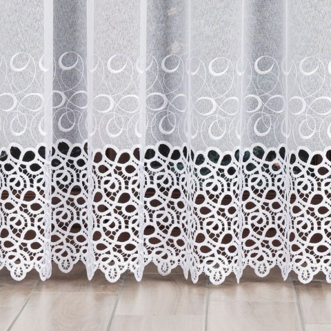 Firanka z aplikacją na markizecie ze wzorem pasowym, wysokość 250cm, kolor 003 biały 007849/433/003/250000/1