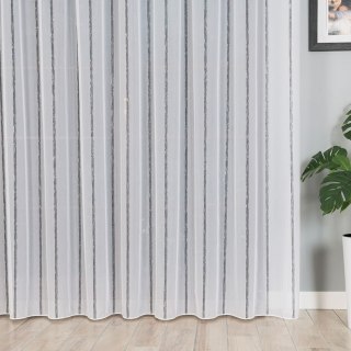 Firanka fantazyjna ze wzorem pasowym z ołowianką, wysokość 305cm, kolor 007 biały z czarnym ze srebrną nitką 019789/OLO/007/0003