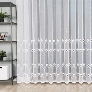 Firanka haftowana ze wzorem pasowym, wysokość 280cm, kolor 001 biały 034558/000/001/000280/1