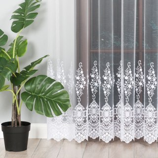 Firanka haftowana ze wzorem na samym dole, wysokość 250cm, kolor A01 biały 121377/BIS/A01/000250/1