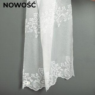 Firanka haftowana ze wzorem pasowym, wysokość 250cm, kolor 001 biały z błyszczącą nitką 725689/000/V01/000250/1