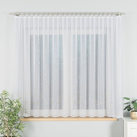 Firanka fantazyjna ze wzorem na samym dole z ołowianką, wysokość 155cm, kolor 001 biały ze złotym zdobieniem 318093/OLO/001/0001