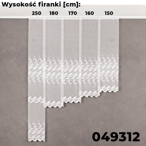 Firanka żakardowa ze wzorem pasowym, wysokość 250cm, kolor 001 biały 049312/000/001/000250/1