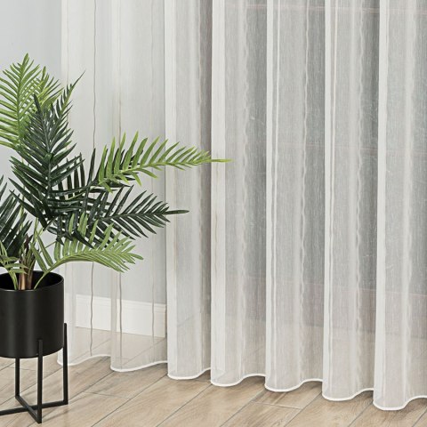 Firanka fantazyjna ze wzorem pasowym z ołowianką, wysokość 305cm, kolor 113 offwhite z jasnoszarymi pasami 001166/OLO/113/000305