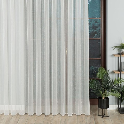 Firanka fantazyjna ze wzorem pasowym z ołowianką, wysokość 305cm, kolor 113 offwhite z jasnoszarymi pasami 001166/OLO/113/000305