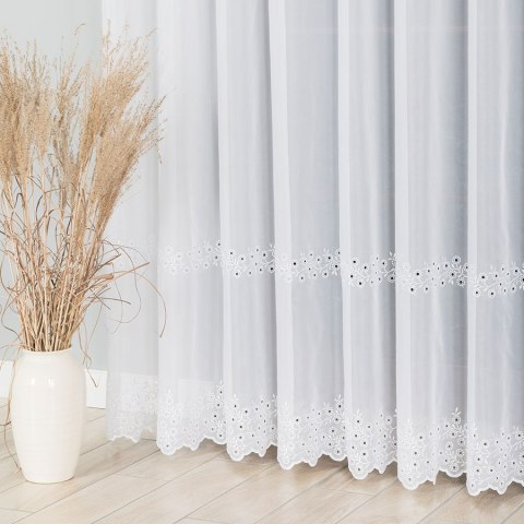 Firanka haftowana ze wzorem pasowym, wysokość 280cm, kolor 001 biały 112746/000/001/000280/1