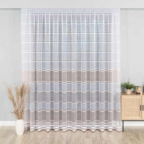 Firanka żakardowa ze wzorem pasowym, wysokość 250cm, kolor 027 stare złoto 017834/000/027/000250/1