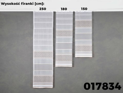 Firanka żakardowa ze wzorem pasowym, wysokość 150cm, kolor 049 szary 017834/000/049/000150/1