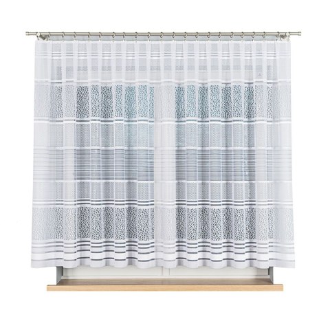 Firanka żakardowa ze wzorem pasowym, wysokość 150cm, kolor 049 szary 017834/000/049/000150/1