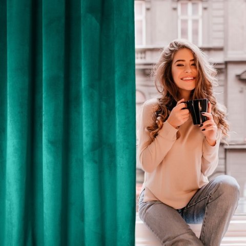 ZASŁONA GOTOWA D91 ROSA NA TAŚMIE 140 X 270 CM CIEMNOTURKUSOWY