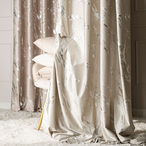 MARMA Tkanina dekoracyjna, wysokość 300cm, kolor 226 jasny kremowy ze srebrnym nadrukiem na VELVI TD0037/TDP/226/000300/1