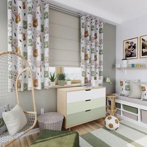 MIŁE MISIE Tkanina dekoracyjna typu MILAS, szerokość 165cm, kolor 001 beżowo zielony D00130/MIL/001/165000/1