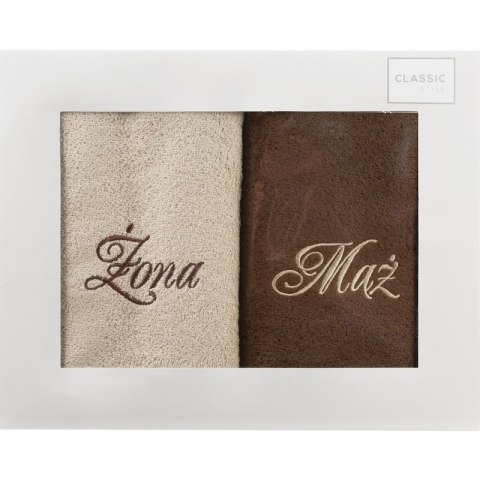 KOMPLET RĘCZNIKÓW MĄŻ ŻONA BEŻOWY
