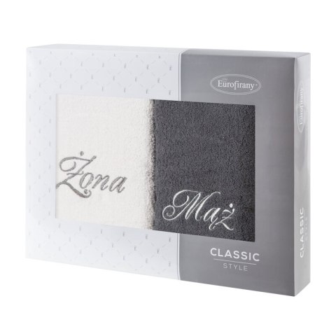 KOMPLET RĘCZNIKÓW MĄŻ ŻONA SREBRNY