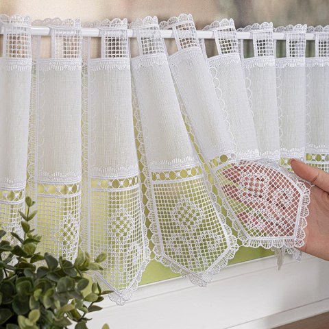 Zazdrostka haftowana panelowa na batyście, wysokość 90cm, kolor 001 biały 096269/388/001/000090/1