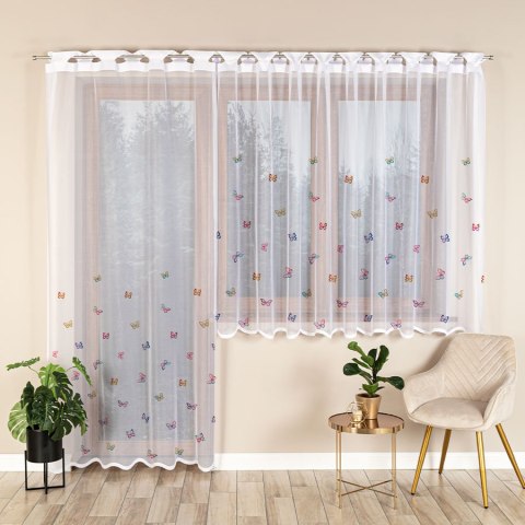 MOTYLKI Firanka żakardowa odpasowana na prosto, szerokość 140 x wysokość 230cm, kolor 001 biały D00310/FOP/001/000230/1