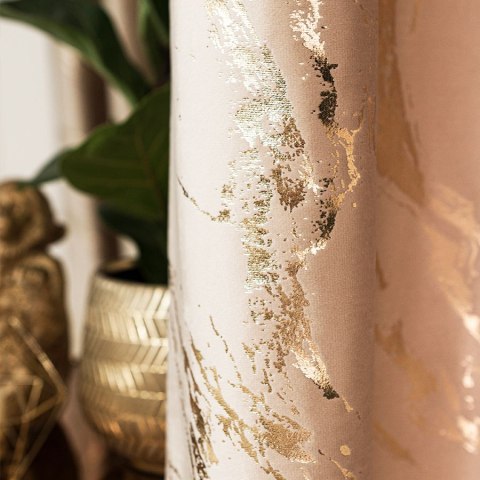 MARMA Zasłona gotowa na przelotkach, szerokość 140cm x wysokość 250cm, kolor 003 jasny beżowy ze złotym nadrukiem na VELVI TD003