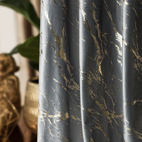 MARMA Zasłona gotowa na przelotkach, szerokość 140cm x wysokość 250cm, kolor 005 jasny szary ze złotym nadrukiem na VELVI TD0033