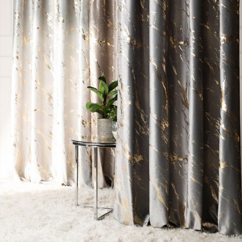 MARMA Zasłona gotowa na przelotkach, szerokość 140cm x wysokość 250cm, kolor 005 jasny szary ze złotym nadrukiem na VELVI TD0033