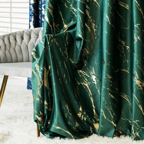 MARMA Zasłona gotowa na przelotkach, szerokość 140cm x wysokość 250cm, kolor 010 ciemny zielony; butelkowy ze złotym nadrukiem n