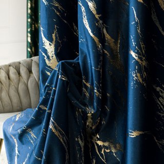 MARMA Zasłona gotowa na przelotkach, szerokość 140cm x wysokość 250cm, kolor 011 granatowy ze złotym nadrukiem na VELVI TD0033/Z