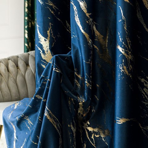 MARMA Zasłona gotowa na przelotkach, szerokość 140cm x wysokość 250cm, kolor 011 granatowy ze złotym nadrukiem na VELVI TD0033/Z