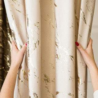 MARMA Zasłona gotowa na przelotkach, szerokość 140cm x wysokość 250cm, kolor 016 kremowy ze złotym nadrukiem na VELVI TD0033/ZGP