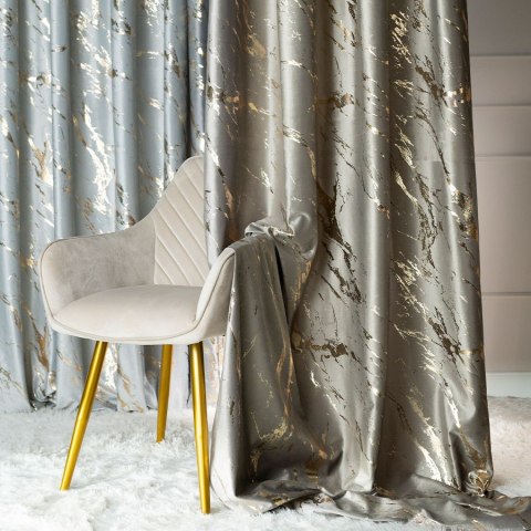 MARMA Zasłona gotowa na przelotkach, szerokość 140cm x wysokość 250cm, kolor 017 szarobeżowy ze złotym nadrukiem na VELVI TD0033