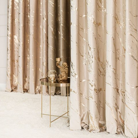 MARMA Zasłona gotowa na przelotkach, szerokość 140cm x wysokość 250cm, kolor 226 jasny kremowy ze złotym nadrukiem na VELVI TD00