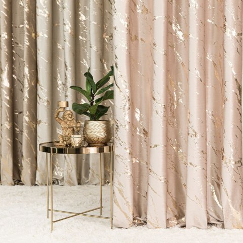 MARMA Zasłona gotowa na taśmie, szerokość 140cm x wysokość 250cm, kolor 003 jasny beżowy ze złotym nadrukiem na VELVI TD0033/ZGT