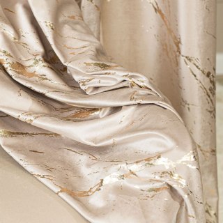 MARMA Zasłona gotowa na taśmie, szerokość 140cm x wysokość 250cm, kolor 015 ciemny kremowy ze złotym nadrukiem na VELVI TD0033/Z
