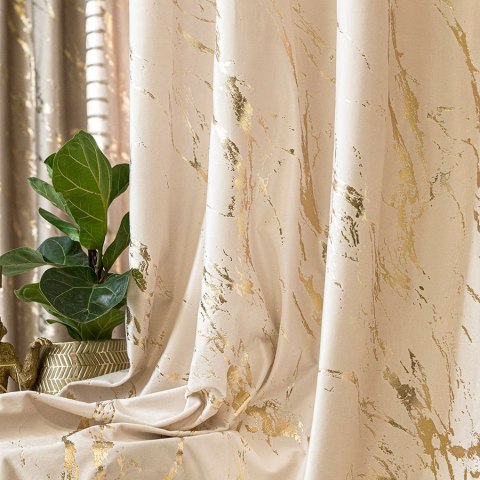 MARMA Zasłona gotowa na taśmie, szerokość 140cm x wysokość 250cm, kolor 016 kremowy ze złotym nadrukiem na VELVI TD0033/ZGT/016/