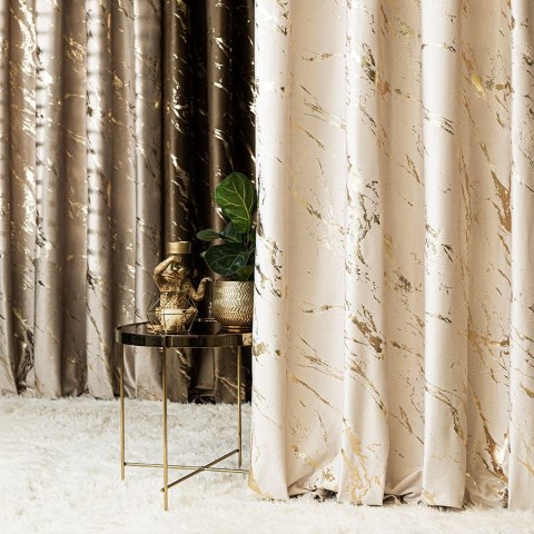 MARMA Zasłona gotowa na taśmie, szerokość 140cm x wysokość 250cm, kolor 016 kremowy ze złotym nadrukiem na VELVI TD0033/ZGT/016/