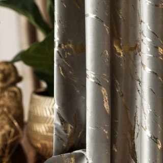 MARMA Zasłona gotowa na taśmie, szerokość 140cm x wysokość 250cm, kolor 017 szarobeżowy ze złotym nadrukiem na VELVI TD0033/ZGT/