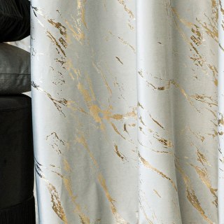 MARMA Zasłona gotowa na taśmie, szerokość 140cm x wysokość 250cm, kolor 021 pastelowy szary ze złotym nadrukiem na VELVI TD0033/