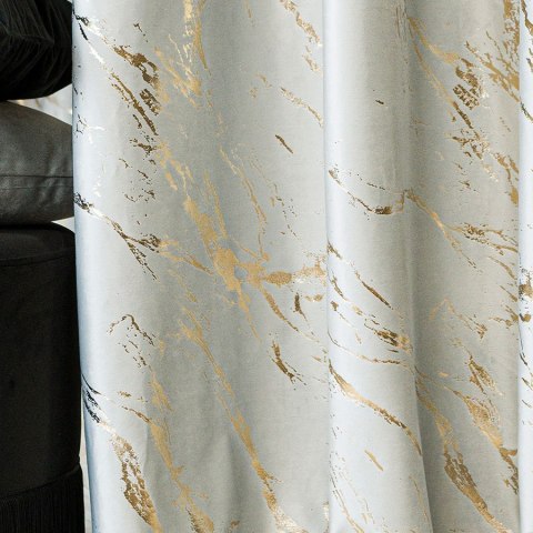 MARMA Zasłona gotowa na taśmie, szerokość 140cm x wysokość 250cm, kolor 021 pastelowy szary ze złotym nadrukiem na VELVI TD0033/