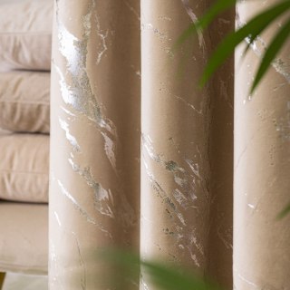 MARMA Zasłona gotowa na przelotkach, szerokość 140cm x wysokość 250cm, kolor 001 ciemny beżowy ze srebrnym nadrukiem na VELVI TD