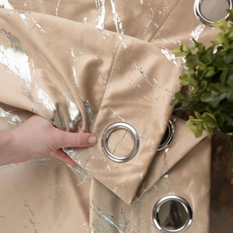 MARMA Zasłona gotowa na przelotkach, szerokość 140cm x wysokość 250cm, kolor 001 ciemny beżowy ze srebrnym nadrukiem na VELVI TD