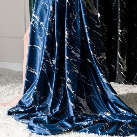 MARMA Zasłona gotowa na przelotkach, szerokość 140cm x wysokość 250cm, kolor 011 granatowy ze srebrnym nadrukiem na VELVI TD0037