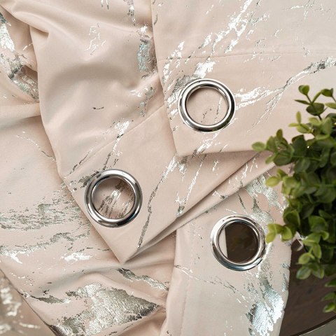 MARMA Zasłona gotowa na przelotkach, szerokość 140cm x wysokość 250cm, kolor 016 kremowy ze srebrnym nadrukiem na VELVI TD0037/Z