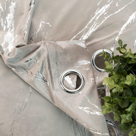 MARMA Zasłona gotowa na przelotkach, szerokość 140cm x wysokość 250cm, kolor 017 szarobeżowy ze srebrnym nadrukiem na VELVI TD00