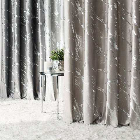 MARMA Zasłona gotowa na przelotkach, szerokość 140cm x wysokość 250cm, kolor 017 szarobeżowy ze srebrnym nadrukiem na VELVI TD00