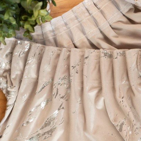 MARMA Zasłona gotowa na taśmie, szerokość 140cm x wysokość 250cm, kolor 015 ciemny kremowy ze srebrnym nadrukiem na VELVI TD0037