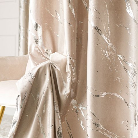 MARMA Zasłona gotowa na taśmie, szerokość 140cm x wysokość 250cm, kolor 015 ciemny kremowy ze srebrnym nadrukiem na VELVI TD0037